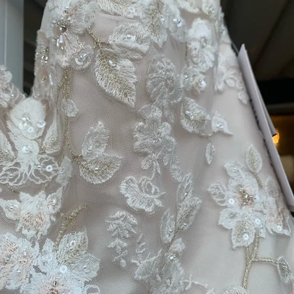 NWT Embroidered Lace Appliqué Wedding Dress in Ivory Sand: Size 2 - Picture 4 of 6